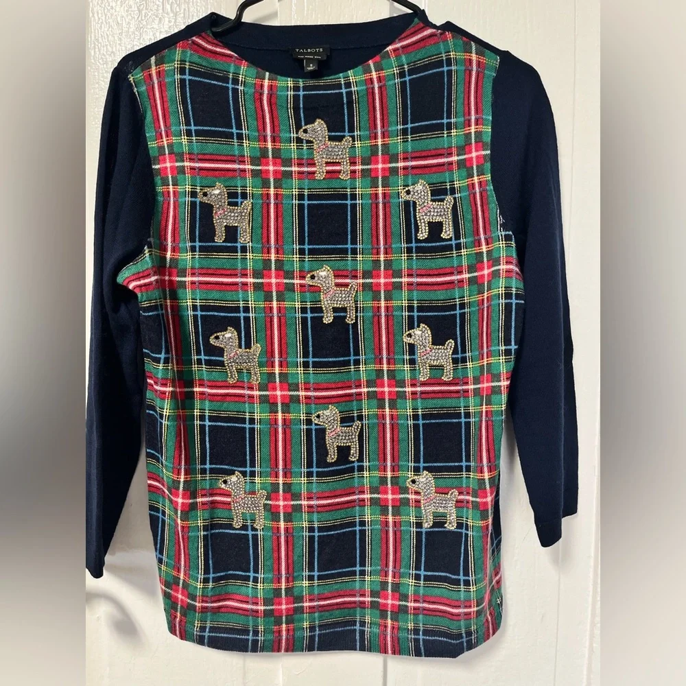 Talbots Merino Wool Plaid Crewneck Dog Sweater size small - Picture 2 of 8